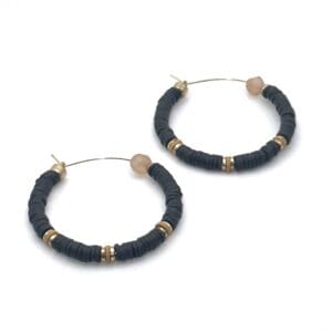 A pair of black and gold hoop earrings.