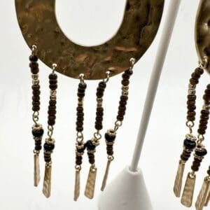 A close up of some earrings on display