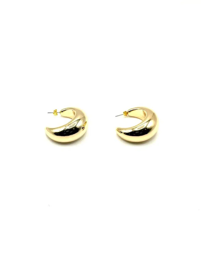 A pair of gold earrings with a crescent moon.